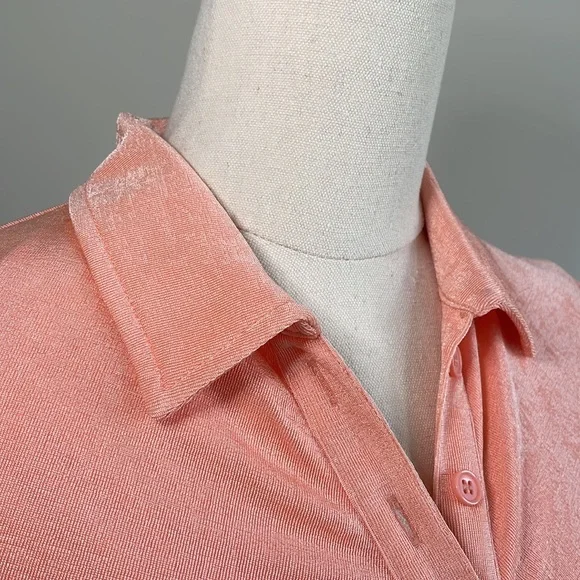SPORTSGIRL Sz S metallic peach cropped button up short sleeved top - Picture 3 of 12